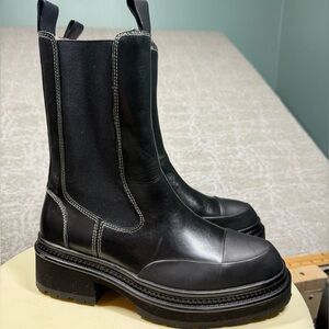 Alias Mae Black Electra Mid Chelsea Leather Moto Combat Boot Women Size Eu 38